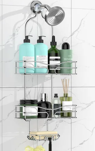 Miniatura 8 de DAOYA Over the Shower Head Caddy Pink - Organizador de ducha colgante con 3 soportes para jabón, organizador de baño de acero inoxidable