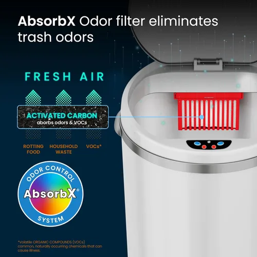 Miniatura 3 de iTouchless Cubo de basura de 8 galones con filtro de olor, cubo de basura redondo de acero inoxidable blanco para el hogar, oficina, trabajo