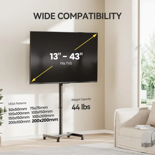 Miniatura 2 de AM Alphamount - Soporte de piso para TV para televisores planos/curvos de 13 a 43 pulgadas de hasta 44 libras, soporte de piso para TV y monitor