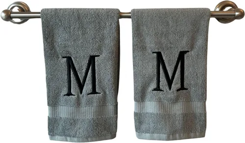 Miniatura 114 de Toalla de mano con inicial beige para baño, toalla bordada decorativa de calidad de hotel de lujo con monograma para tocador, spa, certificado