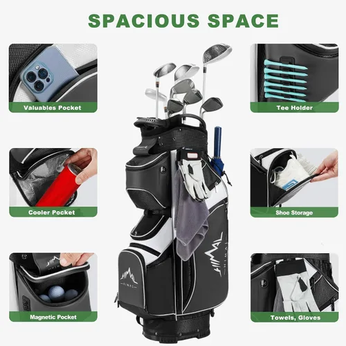 Miniatura 3 de UNIHIMAL Bolsa de carrito de golf de 14 vías con divisor de longitud completa, bolsa de golf de piel sintética de alta calidad con parte superior