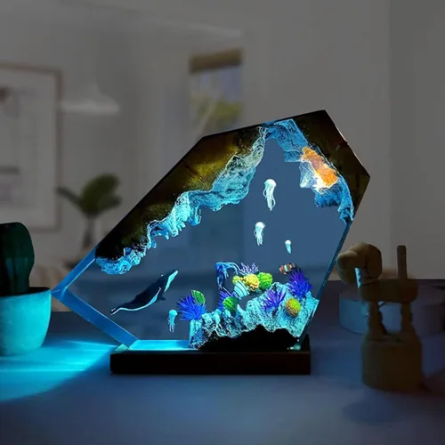 Miniatura 8 de Lámpara de Luz de Madera con Resina Epoxi Creativa del Océano, Lámpara de Océano Acuático Multicolor Hecha a Mano para Entusiastas del Buceo