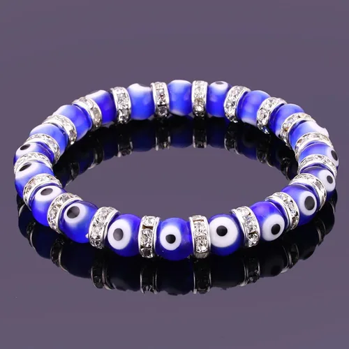 Miniatura 2 de Pulsera con cuentas de mal de ojo turco, con abalorio de vidrio veneciano con espaciadores rondelle