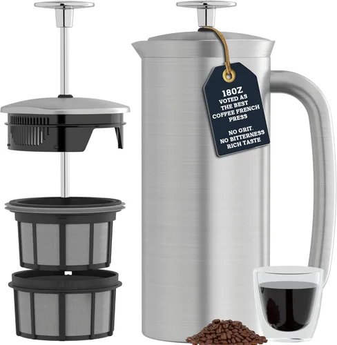 Miniatura 10 de ESPRO P7 - Prensa francesa de acero inoxidable 304 con microfiltro patentado de doble pared y aislamiento, prensa francesa para café con preparación