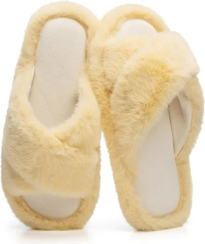 Miniatura 8 de Pantuflas mullidas para mujer, con banda cruzada, zapatos de casa para mujer, espuma viscoelástica, puntera abierta, silenciosas