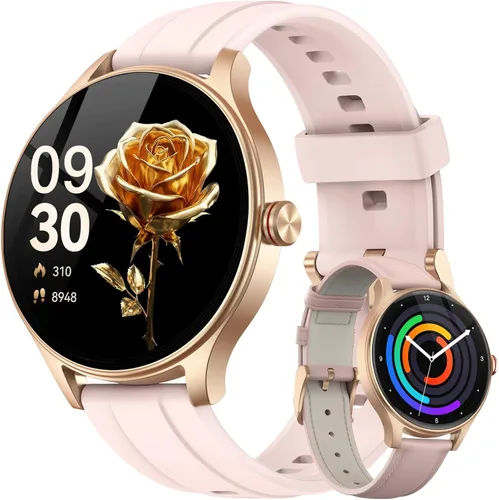 Fitpolo Reloj inteligente para mujer Android iPhone, rastreador de actividad física HD de 1.27 pulgadas con llamadas y respuesta Bluetooth, IP68