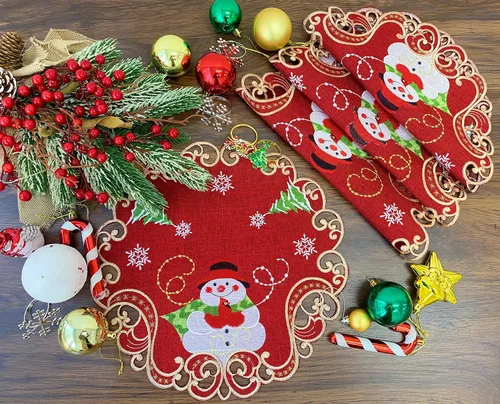 GRANDDECO Juego de 4 manteles individuales de Navidad de 14 pulgadas con patrón de muñeco de nieve bordado para invierno, bufanda de tocador para la