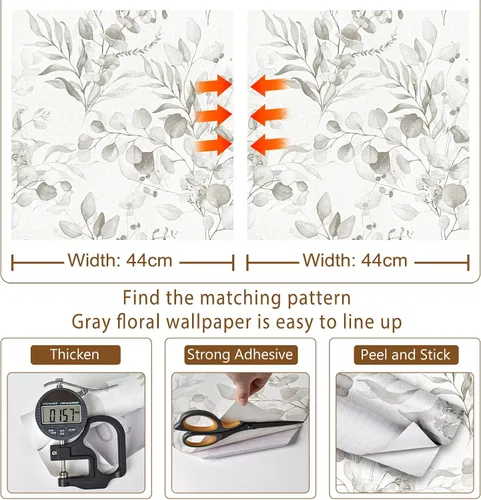 Miniatura 2 de Naphite Papel tapiz floral para despegar y pegar para dormitorio, 78.7 pulgadas de largo, 17.3 pulgadas de ancho, papel de contacto bohemio floral
