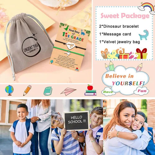 Miniatura 6 de UNGENT THEM Pulsera de regreso a clases, pulseras de dinosaurio para madre e hijo, regalos para el primer día de escuela para madre, papá, hijo