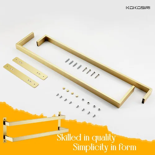 Miniatura 8 de KOKOSIRI Barras para Toallas de Baño de 2 Niveles Tipo Escalera Dorado Cepillado Rieles para Toallas de 24 Pulgadas Soportes para Toallas Montados