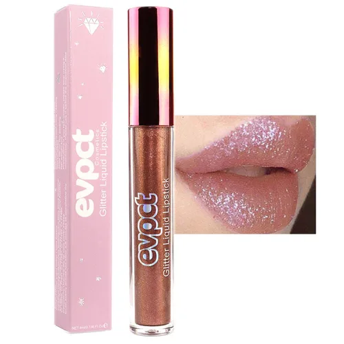 Miniatura 15 de evpct Juego de lápiz labial y brillo de labios 2 en 1 con purpurina color rosa nude metálico brillante para mujeres, de larga duración, impermeable