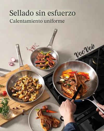 Miniatura 3 de Juego de utensilios de cocina de acero inoxidable, juego de ollas y sartenes de tirador, 10 piezas de utensilios de cocina de inducción de acero