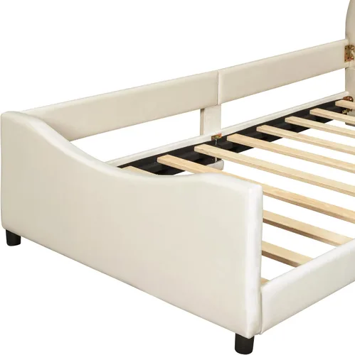 Miniatura 4 de Sofá cama de terciopelo de tamaño individual con cabecera en forma de oreja de conejo, marcos de cama de plataforma individual para niños y niñas