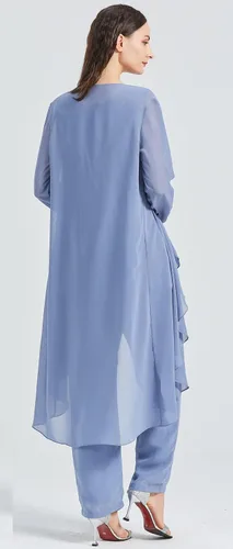 Miniatura 2 de Chiffon Mother of The Bride Pant Suits for Women 3 Piece Formal Dress with Jacket Long Evening Party Gown