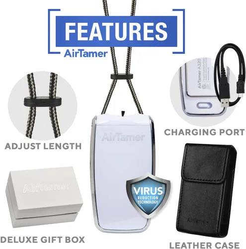 Miniatura 4 de AirTamer Purificador de aire personal recargable A320W, rendimiento probado, probado contra virus y contaminantes*, blanco con estuche de viaje