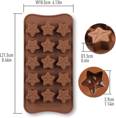 Miniatura 7 de homEdge Molde de chocolate con forma de estrella de 15 cavidades, juego de 4 moldes de silicona antiadherentes para gelatina de chocolate