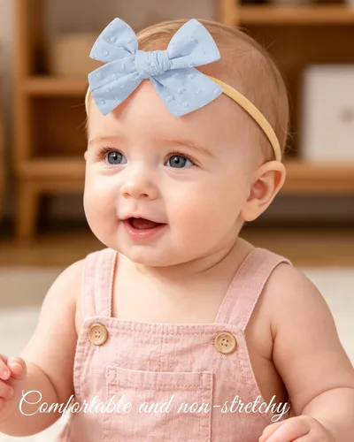 Miniatura 6 de doboi 10 diademas para bebé, lazos para el cabello, de nailon, algodón, lino, hechas a mano, accesorios para el cabello para recién nacidos, niñas