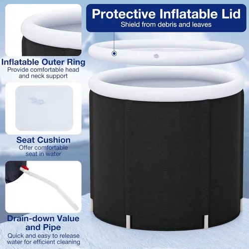 Miniatura 6 de GYMAX Bañera de hielo, bañera de inmersión fría de 66 galones con tapa, bañera de hielo inflable para adultos para recuperación de terapia de frío