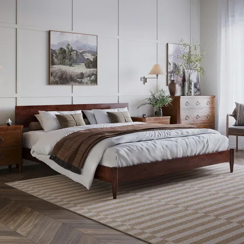 Miniatura 17 de AFI, Aria - Cama de plataforma moderna de perfil bajo de madera maciza, tamaño individual, color caramelo claro