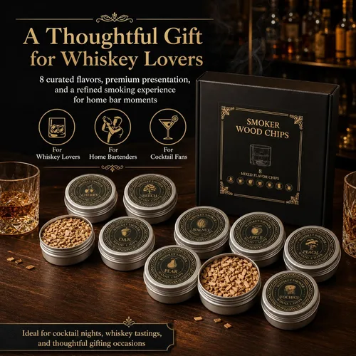 Miniatura 7 de Chips de madera para ahumar cócteles y whisky, juego de repuesto de chips de madera de 8 sabores en latas de aluminio para kit de ahumador