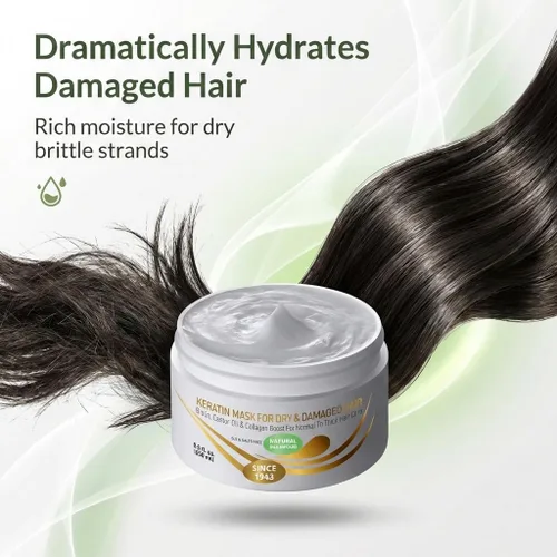 Miniatura 2 de VITAMINS hair cosmetics Mascarilla capilar de queratina para cabello seco dañado, biotina, colágeno y aceite de ricino, acondicionador profundo