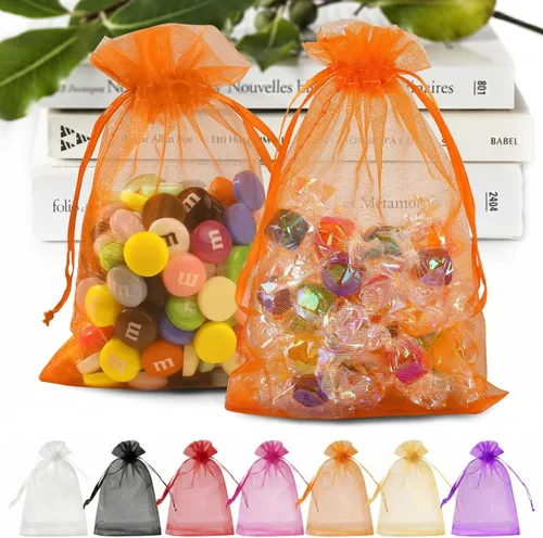 Miniatura 9 de ANZNKU 50 bolsas de organza dorada de alta calidad de 5 x 7 pulgadas, bolsas de malla con cordón, bolsa de regalo tamaño pequeño, bolsa de organza