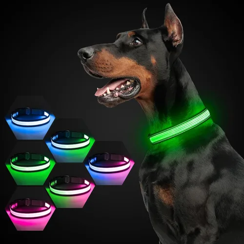 Miniatura 8 de YFbrite Collar de perro iluminado, collar de cachorro con LED recargable por USB, superbrillante, ajustable, luces brillantes para perro para Rojo