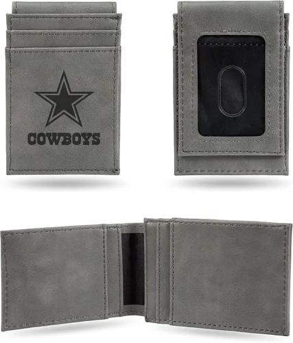 Miniatura 17 de Rico Industries - Cartera de bolsillo frontal con grabado láser NFL de fútbol, gris, compacta/cómoda/delgada