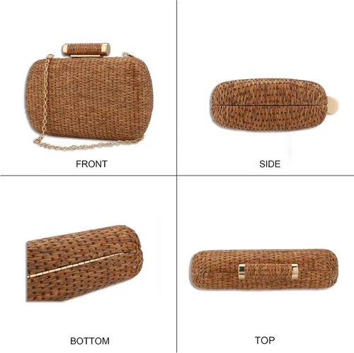Miniatura 4 de YYW Bolso de mano de paja para mujer, bolso de paja tejida a mano para boda, fiesta, boda, verano, playa, bolsa de mimbre