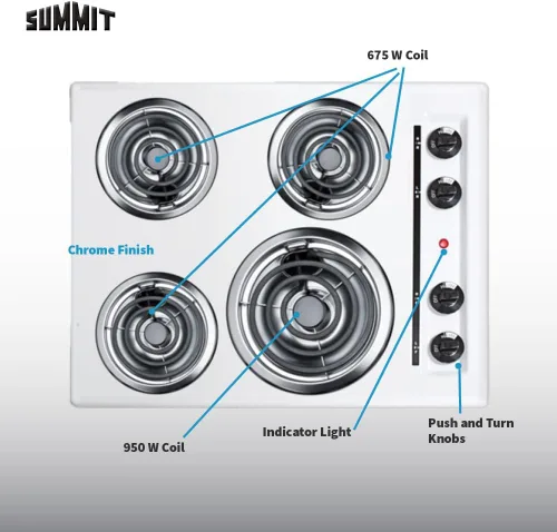 Miniatura 3 de Summit 24" 4 quemadores cocina eléctrica, bobina de 230 voltios, blanco WEL03
