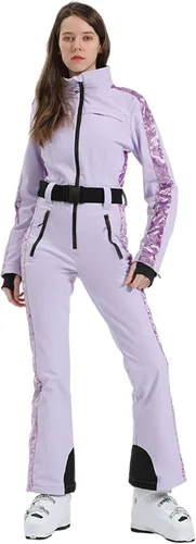 Miniatura 37 de GSOU SNOW Traje de esquí para mujer, traje de nieve delgado de una pieza, chaqueta de nieve, impermeable, resistente al viento, deportes al aire