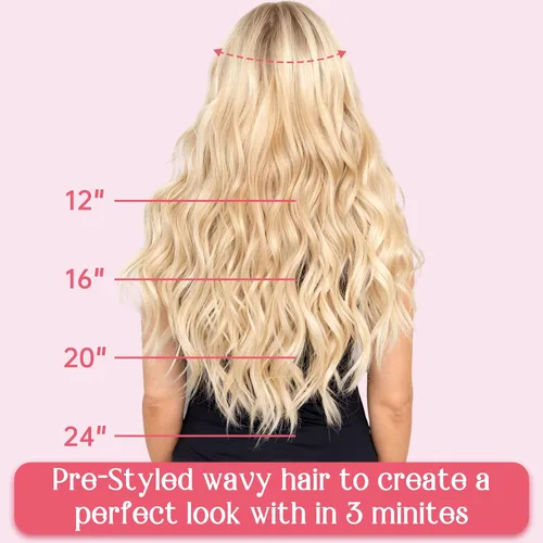 Miniatura 5 de HOOJIH Extensiones de cabello de alambre de 2 maneras ajustables, tamaño rizado, ondulado, invisible, extensiones de cabello con alambre invisible