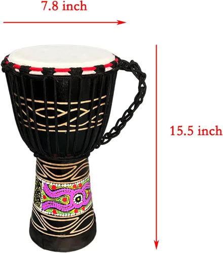 Miniatura 2 de BORIYAM - Tambor Djembe profesionalmente tallado a mano, cabeza de tambor de piel de cabra, pandereta estilo africano occidental, bongo, percusión
