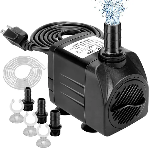 GROWNEER Bomba sumergible de 550 GPH Bomba de agua ultra silenciosa de 30 W, 2000 L/H, con elevación de 7.2 pies de alto, 3 boquillas, tubo de 4.9