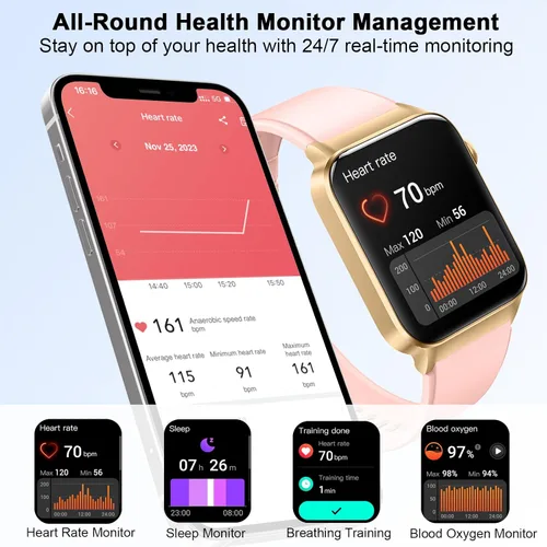 Miniatura 4 de Reloj inteligente para hombres y mujeres (respuesta/hacer llamadas), reloj inteligente de 1.85 pulgadas, 113 modos deportivos, rastreador de fitness