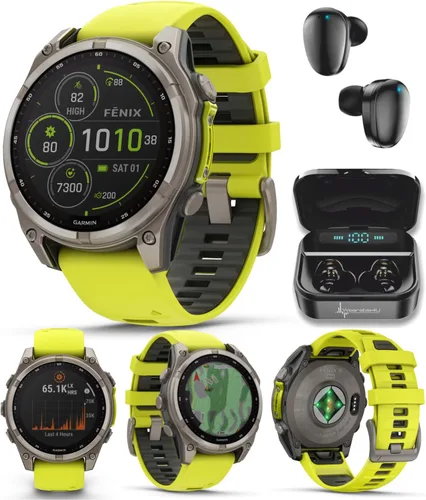 Miniatura 10 de Garmin Fenix 8 – 2 pulgadas, reloj inteligente multideporte GPS AMOLED, zafiro, titanio con banda de silicona naranja brillante/grafito, linterna