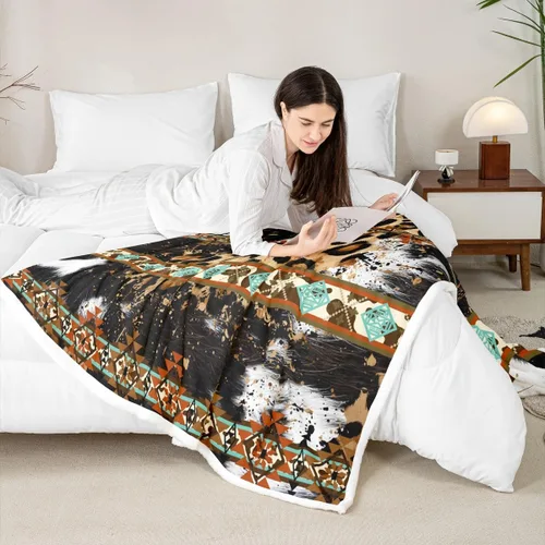Miniatura 4 de Erosebridal Manta de forro polar de piel de vaca con estampado de leopardo marrón, manta occidental de 50 x 60 pulgadas, manta con estampado de vaca