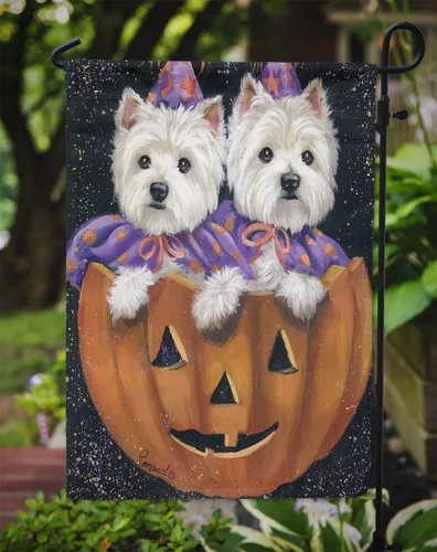 Miniatura 3 de Caroline's Treasures PPP3205GF Bandera de jardín de calabaza de Halloween Westie Ride Bandera de buzón Bandera decorativa de patio Arte exterior
