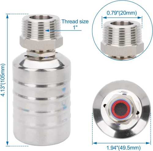 Miniatura 2 de Baomain Válvula automática de control de nivel de agua, rosca macho de 1/1 pulgada, válvula de flotador de cierre automático, acero inoxidable 304
