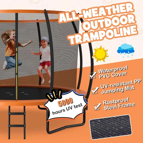 Miniatura 8 de Goplus Trampolines recreativos de 8 pies, 10 pies, 12 pies, 400 libras, trampolín para exteriores con cierre, escalera antideslizante, tecnología