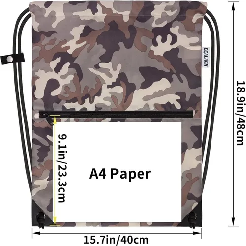 Miniatura 2 de CALACH Mochila deportiva con cordón, bolsa de gimnasio para yoga, viajes, para mujeres y hombres, tamaño grande con bolsillos con cremallera, MARRÓN