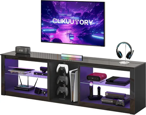 Miniatura 7 de Clikuutory Moderno soporte de TV de 63 pulgadas con luces LED para televisores de 50, 55, 60, 65, 70, 75 pulgadas, centro de entretenimiento de alto