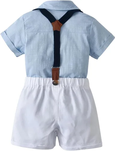 Miniatura 2 de Conjunto de ropa de caballero para bebé, camisa infantil+pantalones cortos+pajarita+tirantes