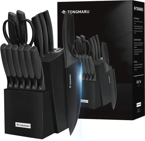 Miniatura 7 de Juego de cuchillos con afilador, juego de 15 cuchillos de acero inoxidable de alto carbono, juego de cuchillos de acero inoxidable, juego de Negro