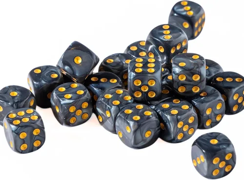 Miniatura 25 de Paquete de 25 dados D6 de 0.472 pulgadas, colección a juego de 6 dados con pipas (granito amarillo y negro)