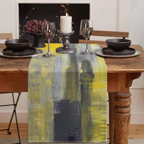 Miniatura 12 de Emvency - Camino de mesa de estilo granja, pintura de arte abstracto vintage en azul y gris para mesa de cocina, cenas familiares, fiestas, bodas