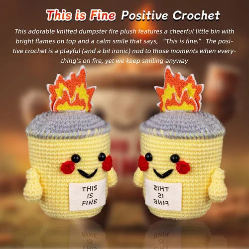 Miniatura 2 de Cute This is Fine Positive Crochet – Contenedor de apoyo emocional juguete de felpa de fuego – Accesorios de escritorio divertidos de oficina