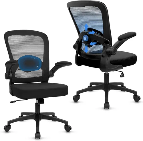 Miniatura 35 de KLASIKA Sillas de escritorio con ruedas, silla de oficina ergonómica de malla, altura ajustable y soporte lumbar giratorio, silla de oficina en casa