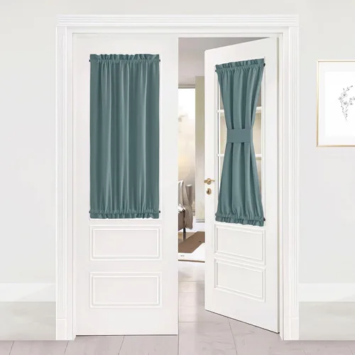 Miniatura 336 de NICETOWN Cortinas opacas unicolor con aislamiento térmico para puerta francesa, granja, oscurecimiento de habitación, puertas y ventanas de Marrón