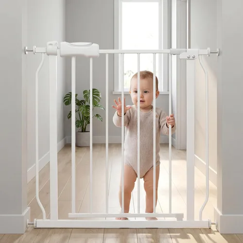 Miniatura 34 de Puerta extra ancha para bebé, puertas de seguridad extra altas para interiores, metal negro, gran montaje a presión, puerta para mascotas, puerta